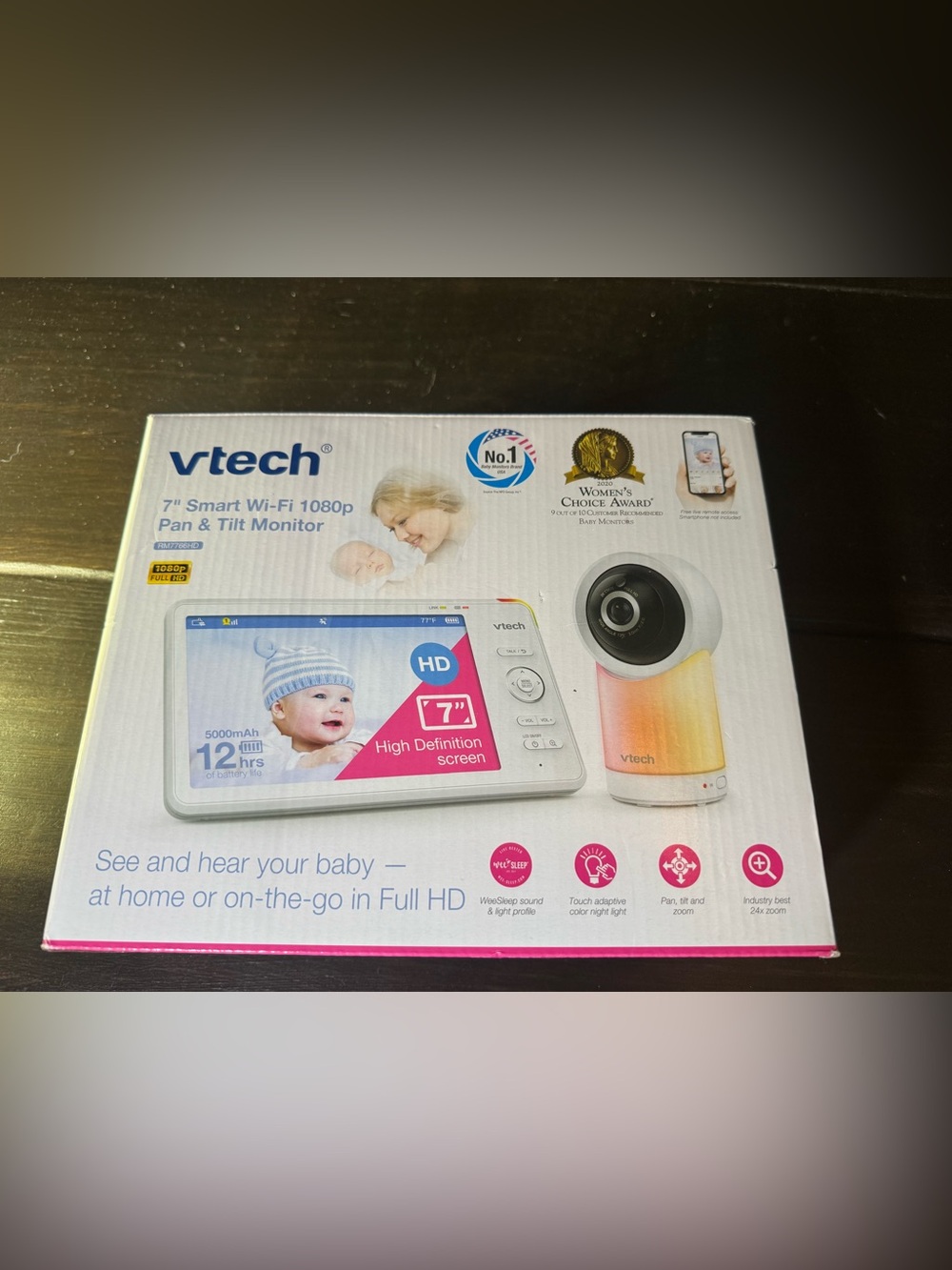 VTech 7" HD Smart Wi‑Fi 1080p Tilt Baby Monitor - White & Gradient Gold